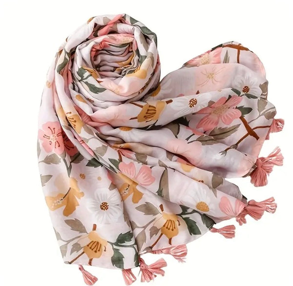 Maryam's Essential Floral Printed Cotton Viscose Tassels Hijab