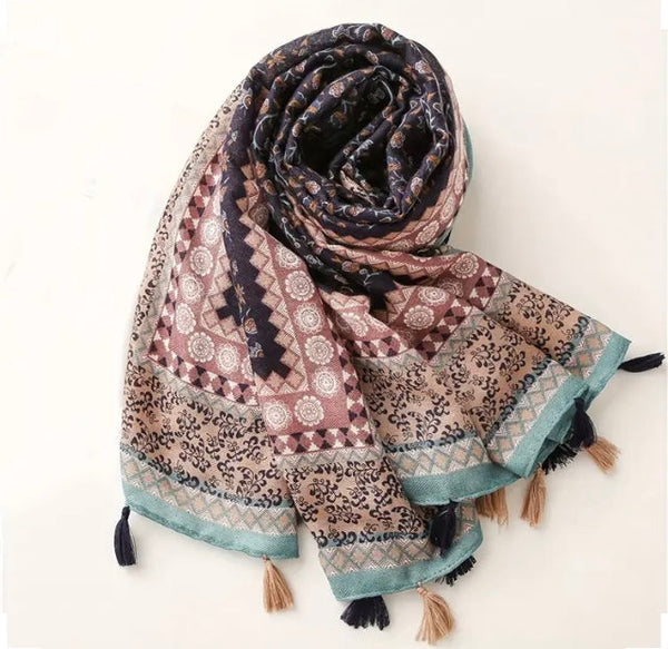 Maryam's Essential Luxury Floral Printed Cotton Tassels Hijab