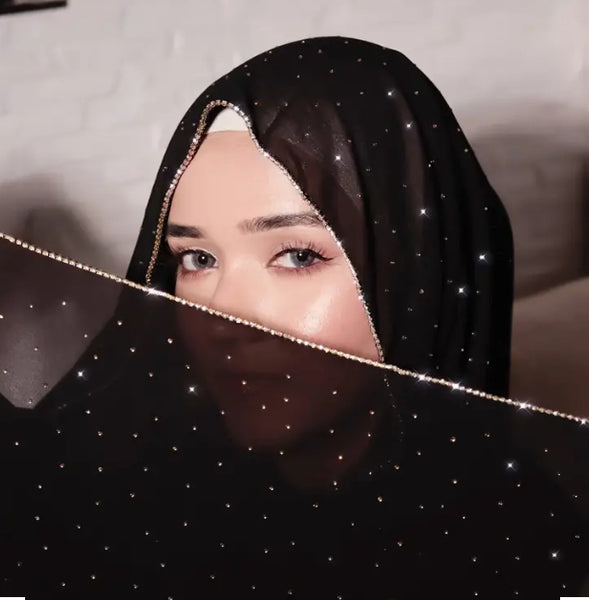 Maryam's Essential Large Premium Heavy Diamanté Edge Chiffon Scarf/Hijab