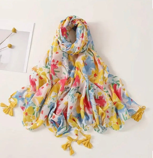Maryam's Essential Luxury Flower Printed Cotton Tassels Hijab