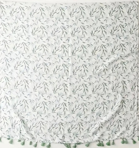 Maryam's Essential Luxury Leaf Printed Polyester Tassels Hijab