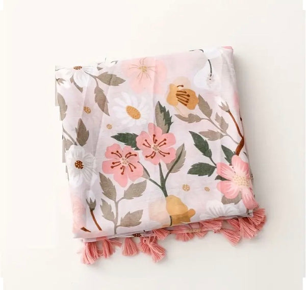 Maryam's Essential Floral Printed Cotton Viscose Tassels Hijab