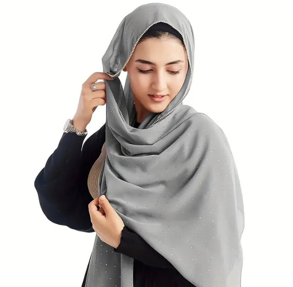 Maryam’s Essential Diamanté Thin Breathable Chiffon Hijab Headscarf