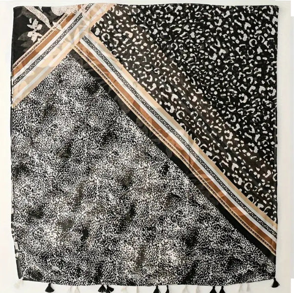 Maryam's Essential Luxury Leopard Printed Polyester Tassels Hijab