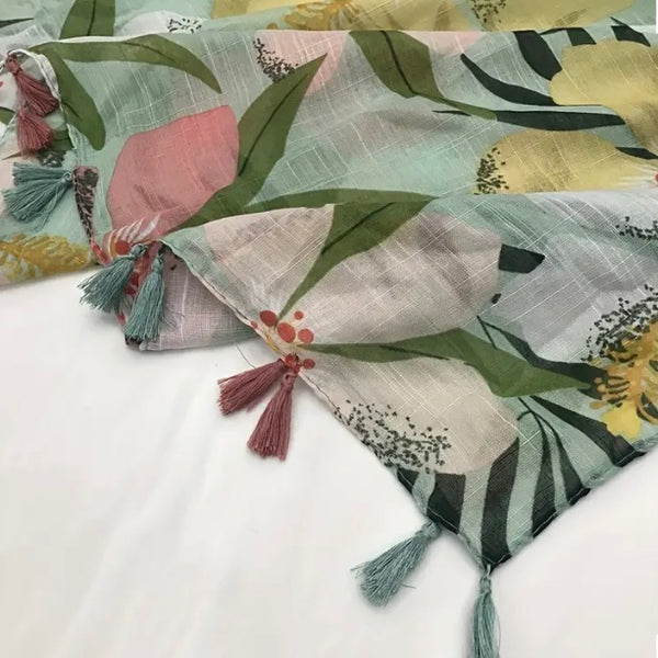 Maryam's Essential Flower Printed Cotton Tassels Hijab