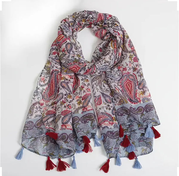 Maryam's Essential Paisley Print Cotton Viscose Tassels Hijab