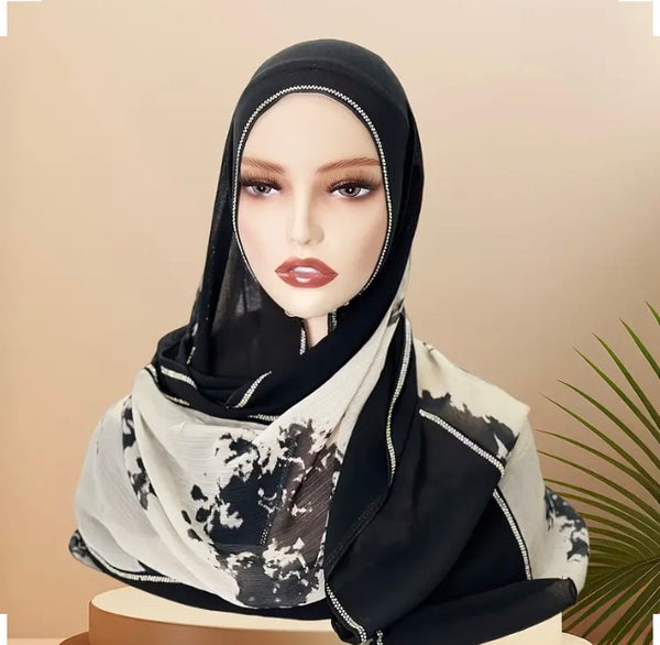 Maryam's Essential Large Premium Diamanté Edge Chiffon Scarf/Hijab