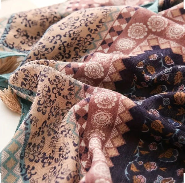 Maryam's Essential Luxury Floral Printed Cotton Tassels Hijab