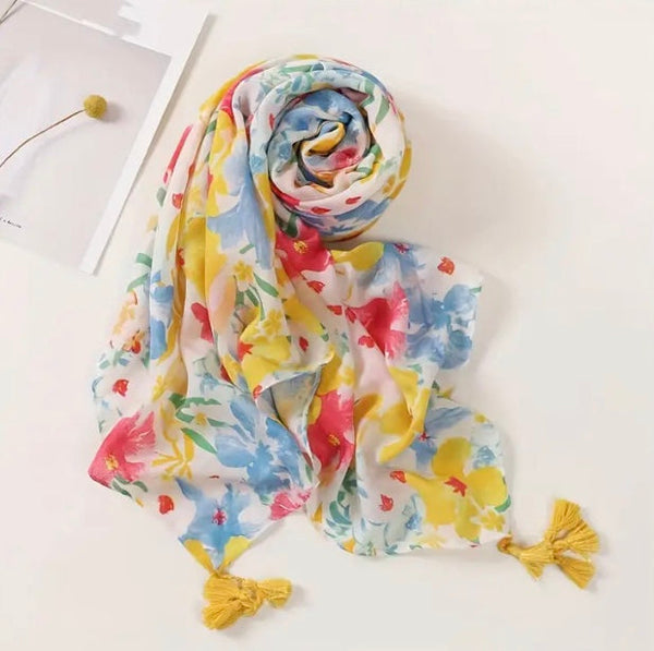 Maryam's Essential Luxury Flower Printed Cotton Tassels Hijab