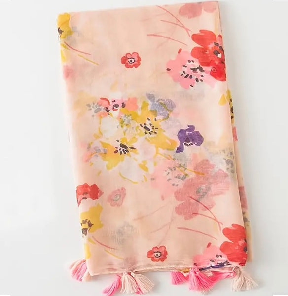 Maryam's Essential Flower Printed Polyester Tassels Hijab