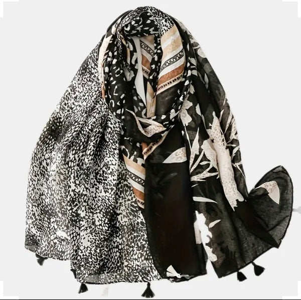 Maryam's Essential Luxury Leopard Printed Polyester Tassels Hijab