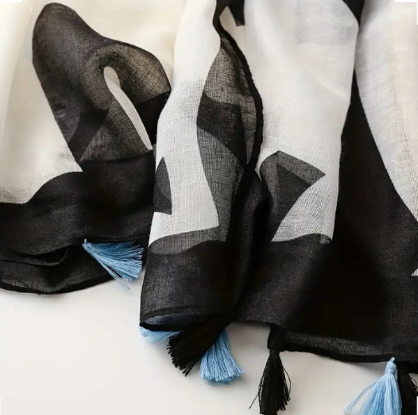 Maryam's Essential Luxury Geometric Irregular Printed Polyester Tassels Hijab