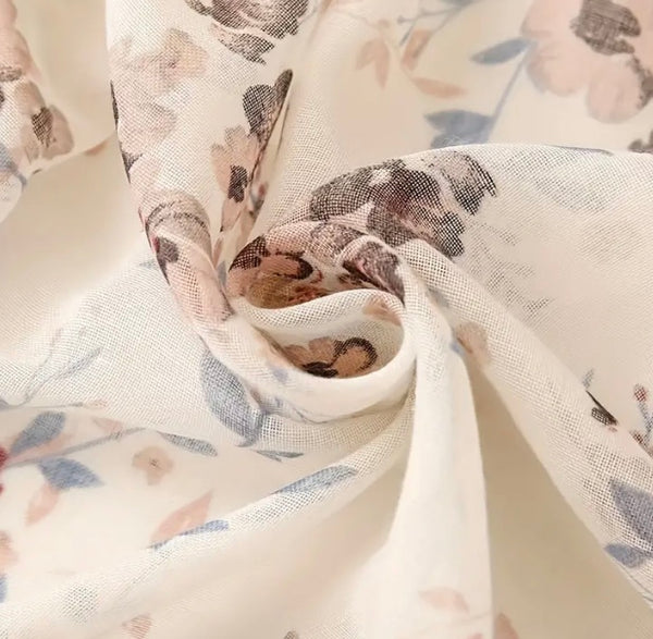 Maryam's Essential Flower Printed Polyester Tassels Hijab