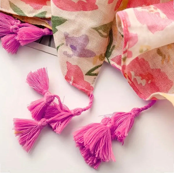 Maryam's Essential Luxury Floral Printed Cotton Tassels Hijab