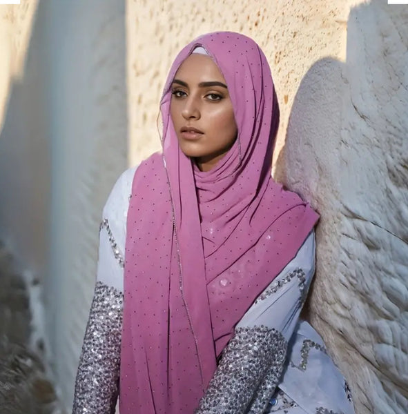 Maryam's Essential Large Premium Heavy Diamanté Edge Chiffon Scarf/Hijab