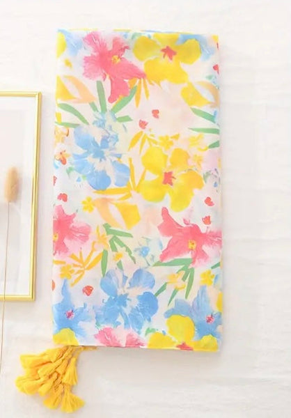 Maryam's Essential Luxury Flower Printed Cotton Tassels Hijab