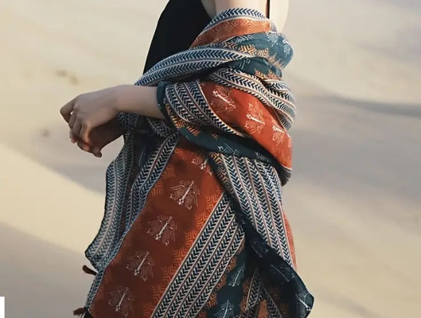 Maryam's Essential Large Printed Cotton Viscose Tassels Hijab