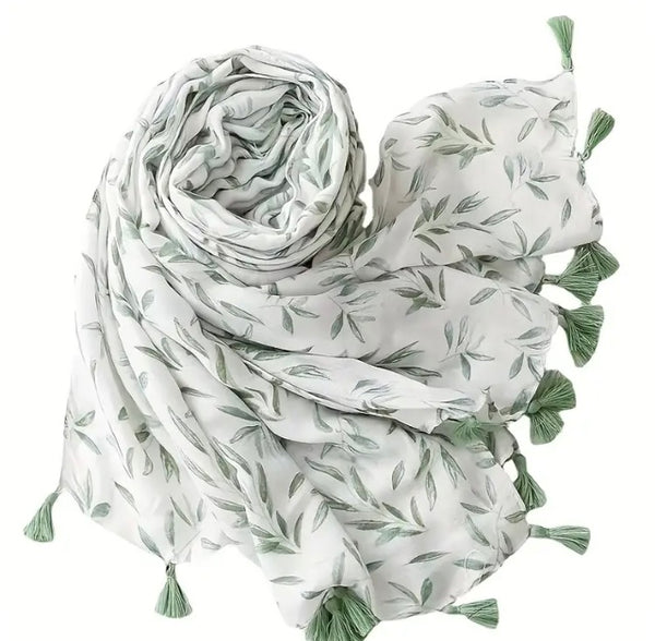 Maryam's Essential Luxury Leaf Printed Polyester Tassels Hijab