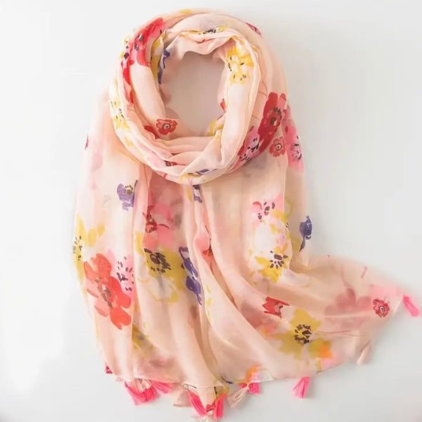 Maryam's Essential Flower Printed Polyester Tassels Hijab