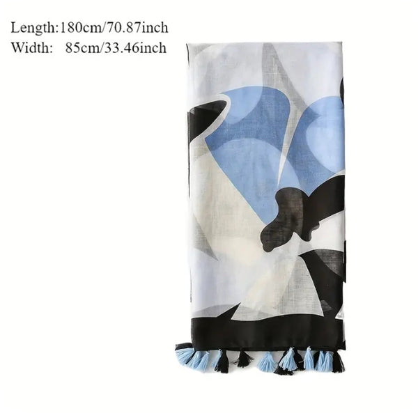 Maryam's Essential Luxury Geometric Irregular Printed Polyester Tassels Hijab