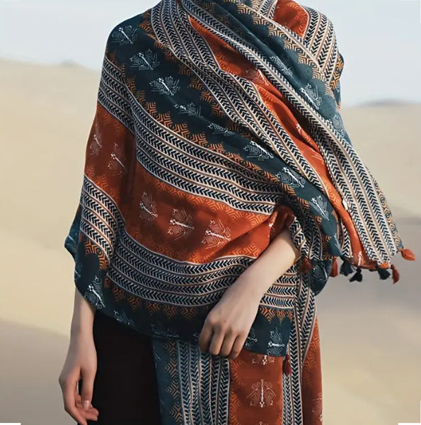 Maryam's Essential Large Printed Cotton Viscose Tassels Hijab