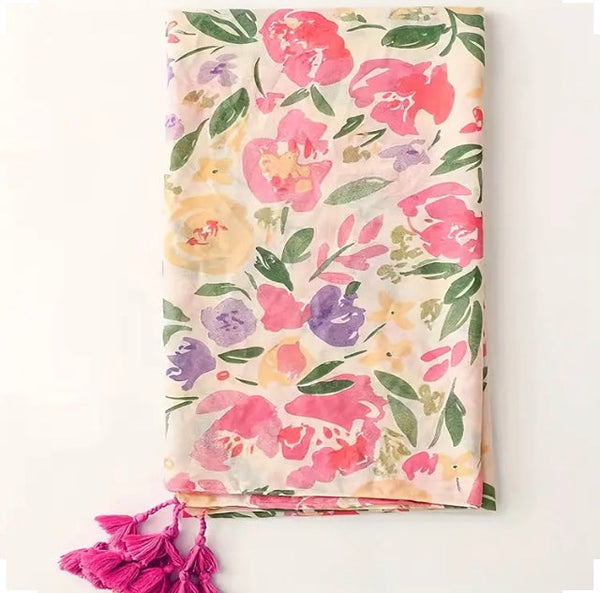 Maryam's Essential Luxury Floral Printed Cotton Tassels Hijab