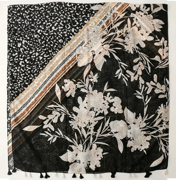 Maryam's Essential Luxury Leopard Printed Polyester Tassels Hijab