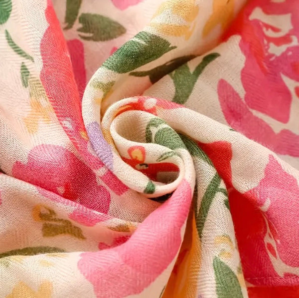 Maryam's Essential Luxury Floral Printed Cotton Tassels Hijab