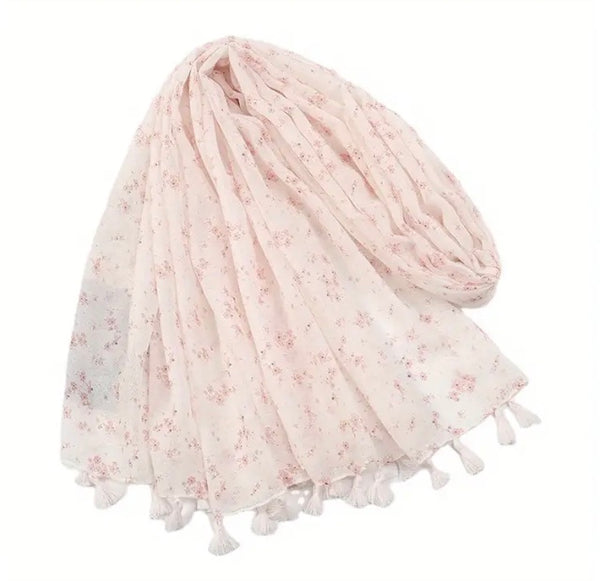 Maryam's Essential Luxury Floral Printed Polyester Tassels Hijab