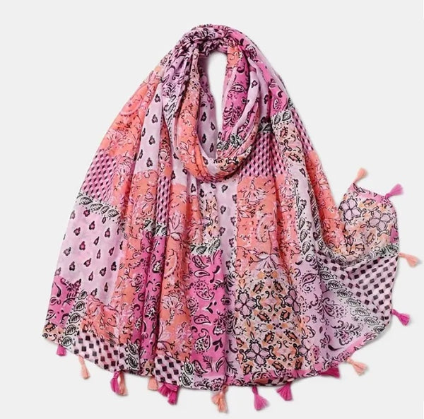 Maryam's Essential Paisley Printed Cotton Viscose Tassels Hijab