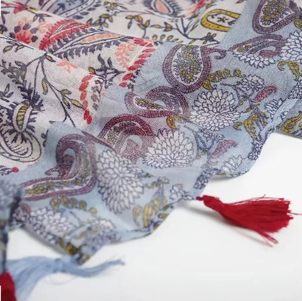 Maryam's Essential Paisley Print Cotton Viscose Tassels Hijab