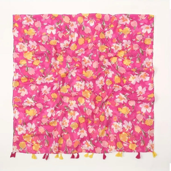 Maryam's Essential Flower Printed Polyester Tassels Hijab