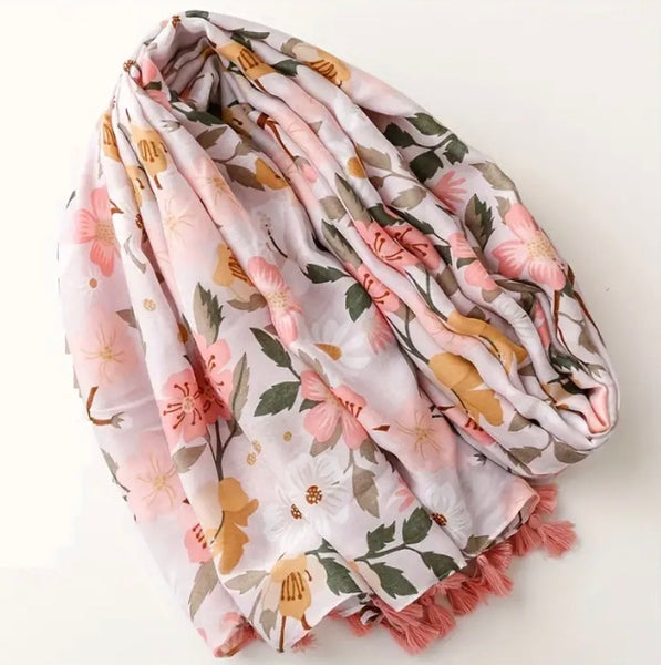 Maryam's Essential Floral Printed Cotton Viscose Tassels Hijab