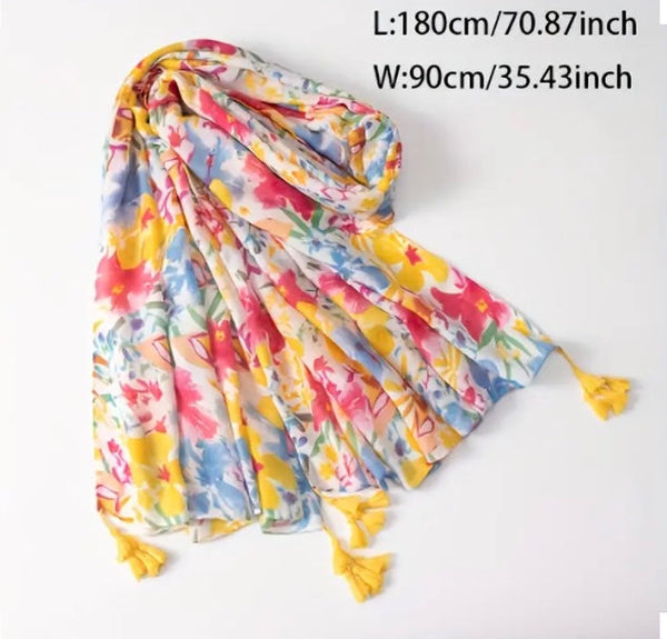 Maryam's Essential Luxury Flower Printed Cotton Tassels Hijab