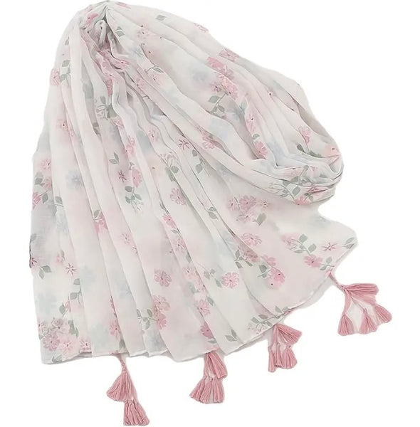 Maryam's Essential Flower Printed Polyester Tassels Hijab