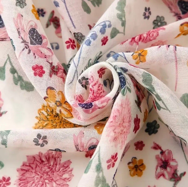 Maryam's Essential Flower Printed Polyester Tassels Hijab