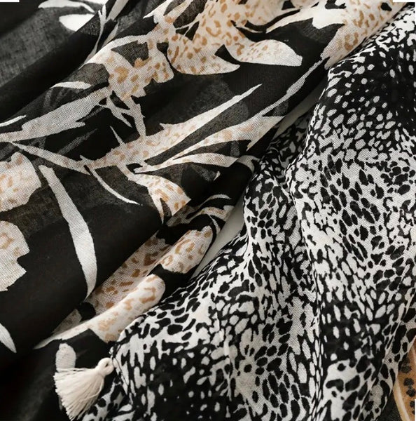 Maryam's Essential Luxury Leopard Printed Polyester Tassels Hijab