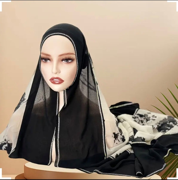 Maryam's Essential Large Premium Diamanté Edge Chiffon Scarf/Hijab