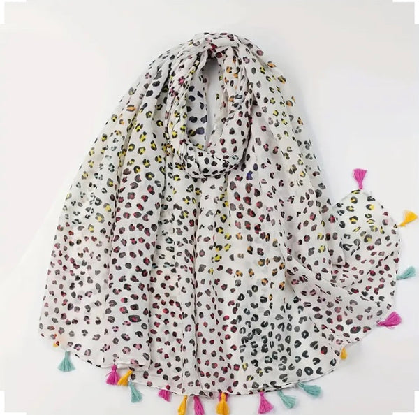 Maryam's Essential Luxury Leopard Printed Polyester Tassels Hijab