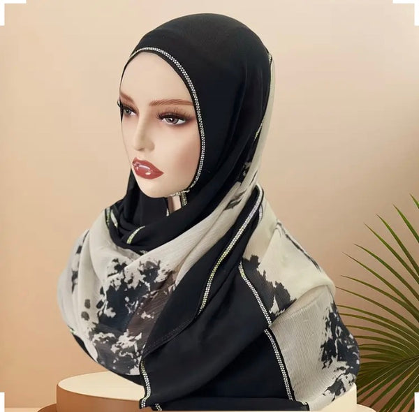 Maryam's Essential Large Premium Diamanté Edge Chiffon Scarf/Hijab