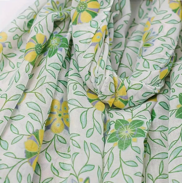 Maryam's Essential Flower Printed Polyester Tassels Hijab