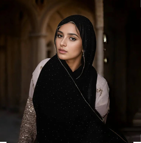 Maryam's Essential Large Premium Heavy Diamanté Edge Chiffon Scarf/Hijab