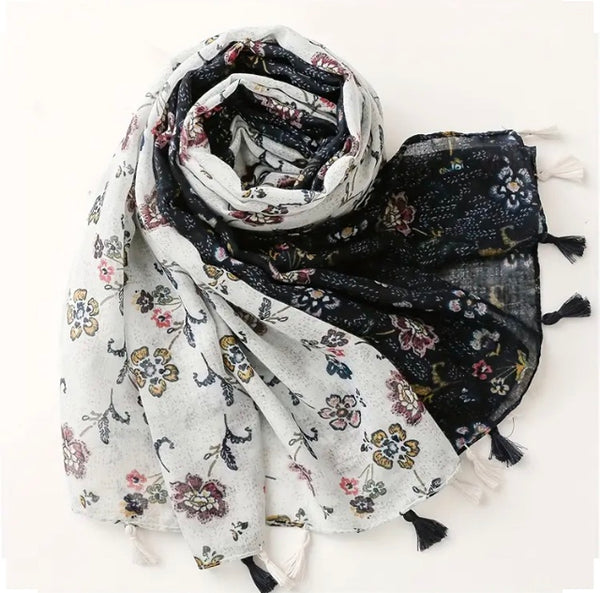 Maryam's Essential Floral Printed Cotton Viscose Tassels Hijab