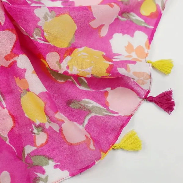 Maryam's Essential Flower Printed Polyester Tassels Hijab