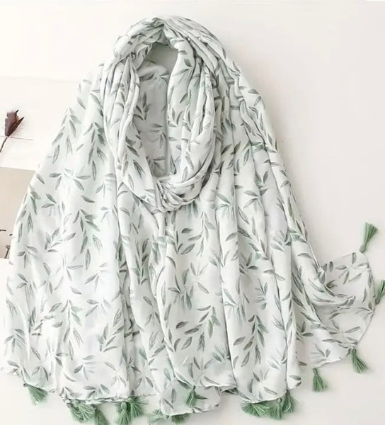 Maryam's Essential Luxury Leaf Printed Polyester Tassels Hijab