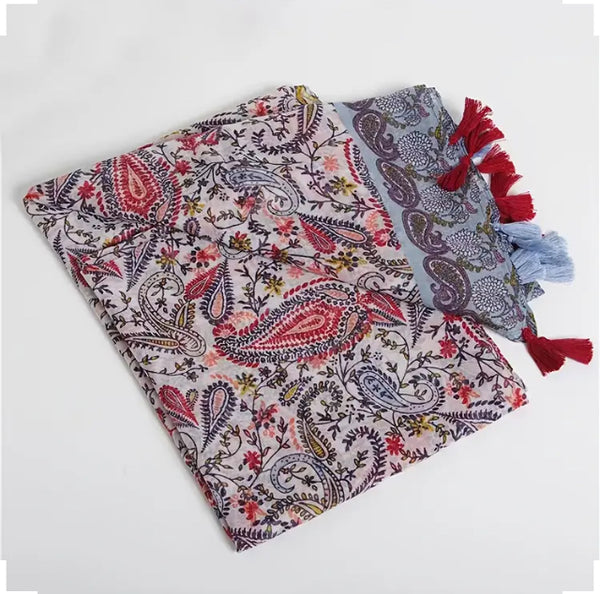 Maryam's Essential Paisley Print Cotton Viscose Tassels Hijab
