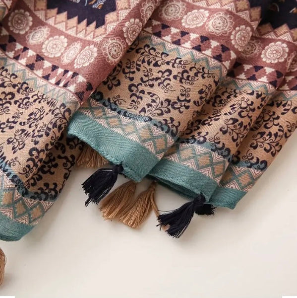 Maryam's Essential Luxury Floral Printed Cotton Tassels Hijab