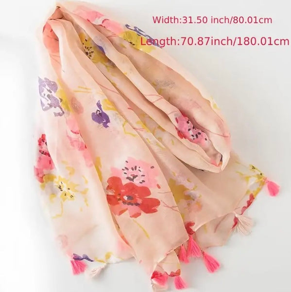 Maryam's Essential Flower Printed Polyester Tassels Hijab