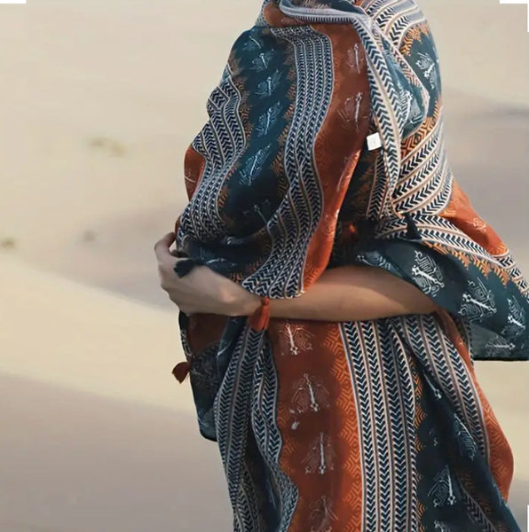 Maryam's Essential Large Printed Cotton Viscose Tassels Hijab