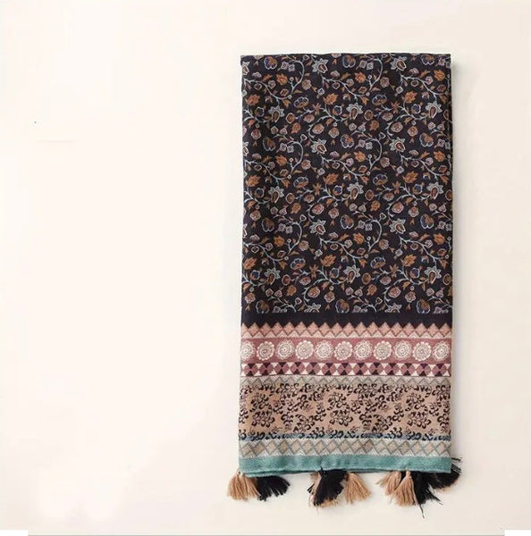 Maryam's Essential Luxury Floral Printed Cotton Tassels Hijab
